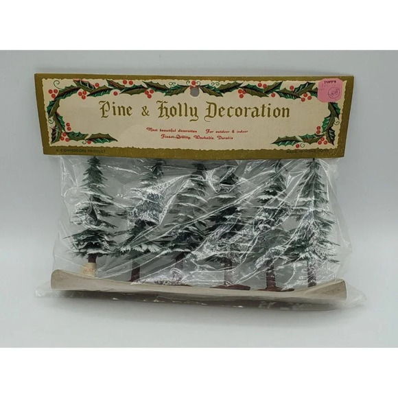 Vintage 6 Plastic Snow Cap Trees Deco by  Pine & Holly Decoration NIP Hong Kong - Picture 4 of 7